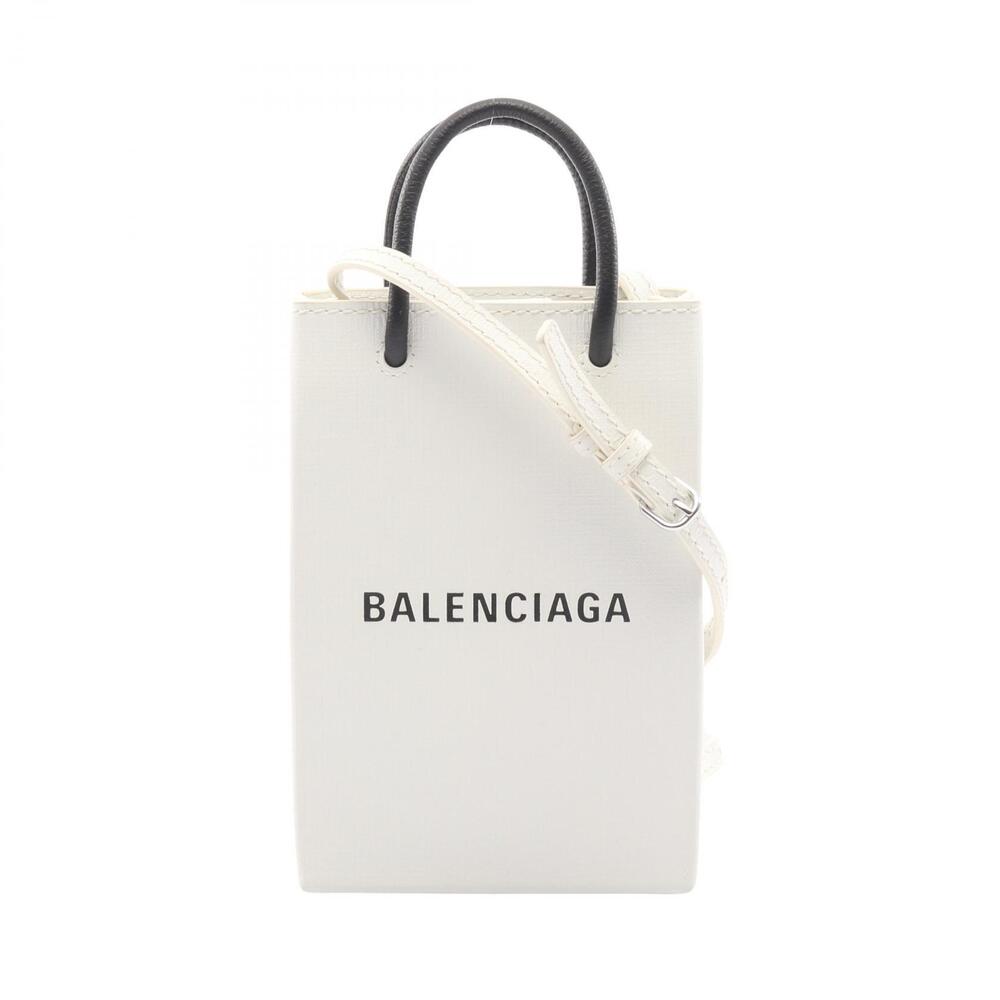 Balenciaga SHOPPING PHONE HOLDER Shoulder Bag Leather White Black